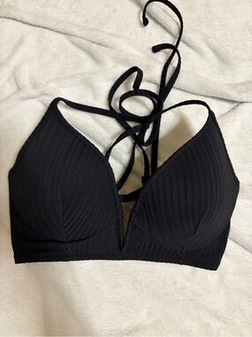 Black Ribbed V-Neck Bralette Too - Women Swim 36B
